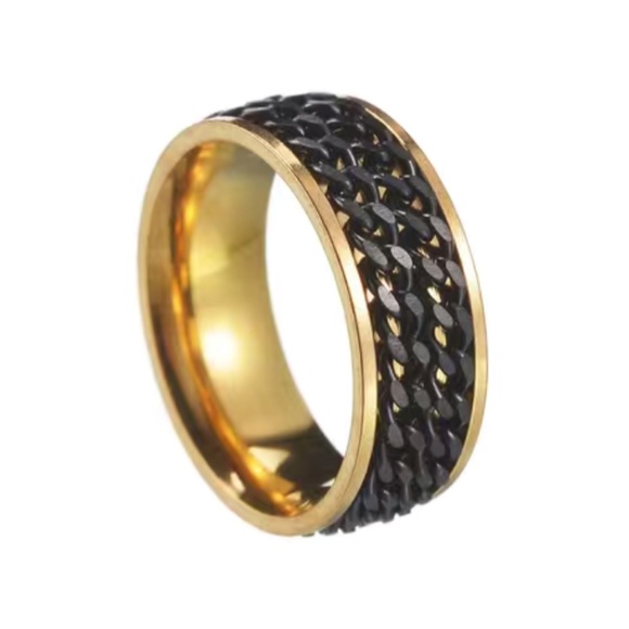Men’s Gold Stainless Steel Spinner Ring – Black Chain Link 8mm Band - Picture 5 of 5